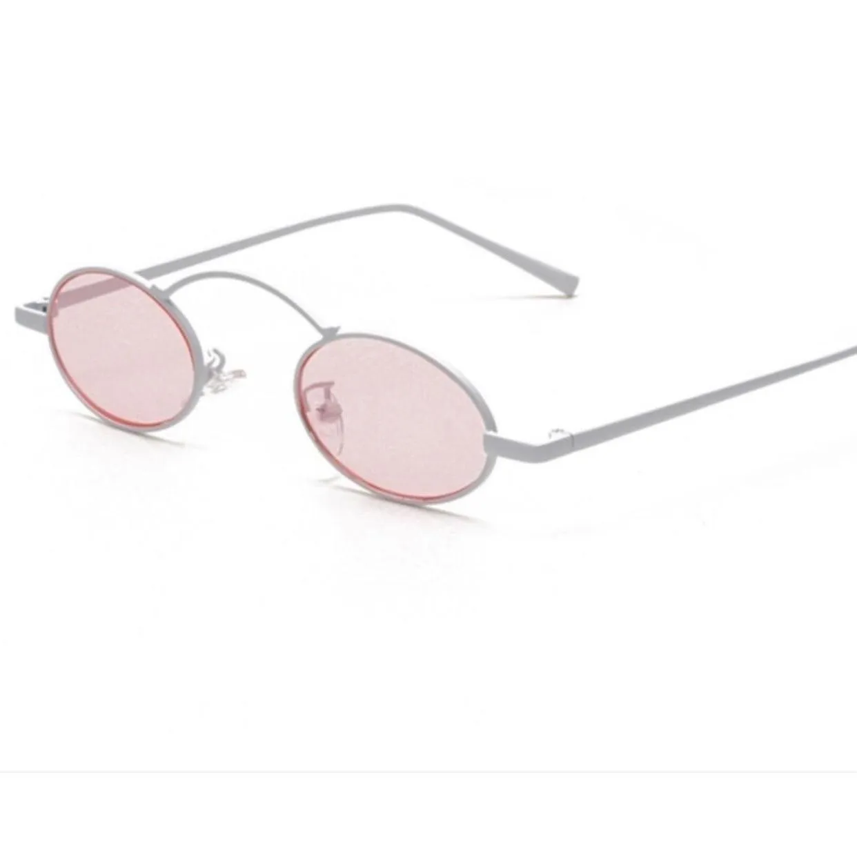 Pink Oval White Framed Sunglasses
