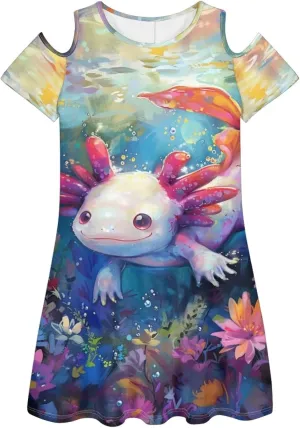 PinUp Angel Summer Casual Cute Floral Crew Neck Sundresses with Artistic Oil Painting Animal Pattern Beach Dress for Women