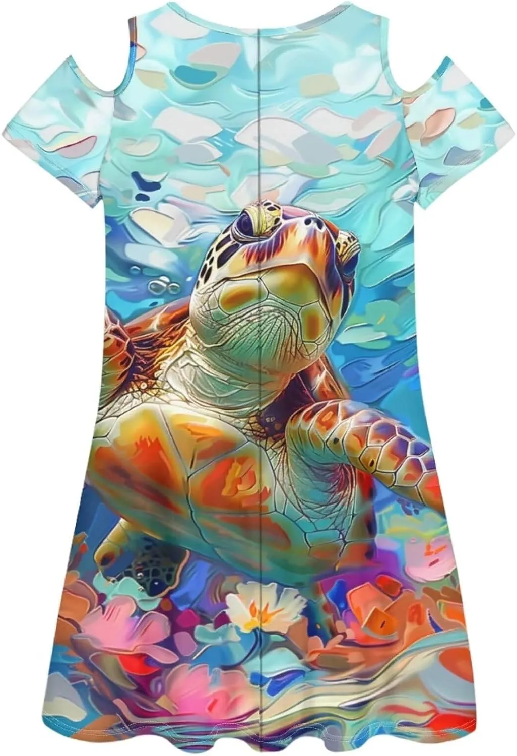 PinUp Angel Summer Casual Cute Floral Crew Neck Sundresses with Artistic Oil Painting Animal Pattern Beach Dress for Women