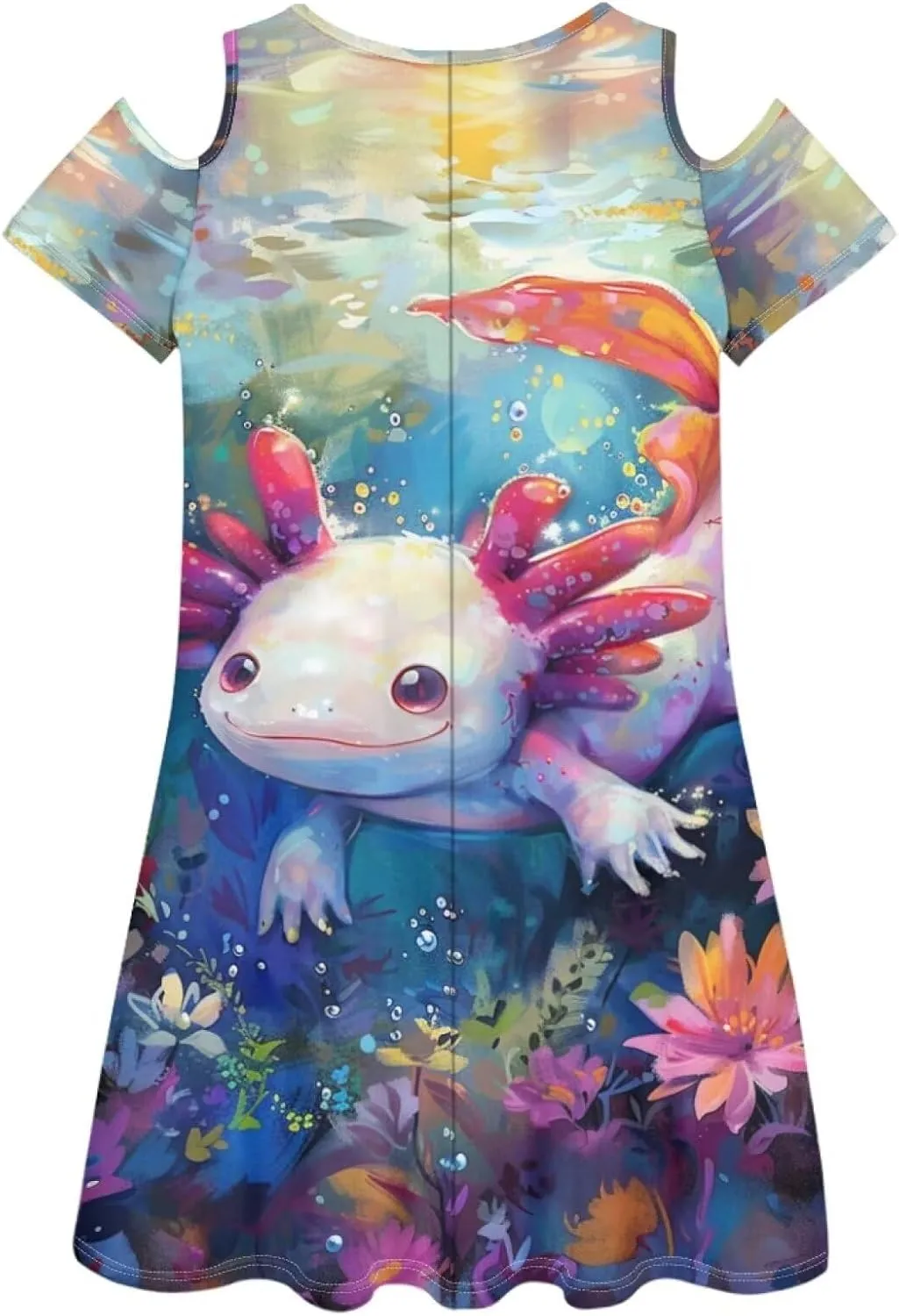 PinUp Angel Summer Casual Cute Floral Crew Neck Sundresses with Artistic Oil Painting Animal Pattern Beach Dress for Women
