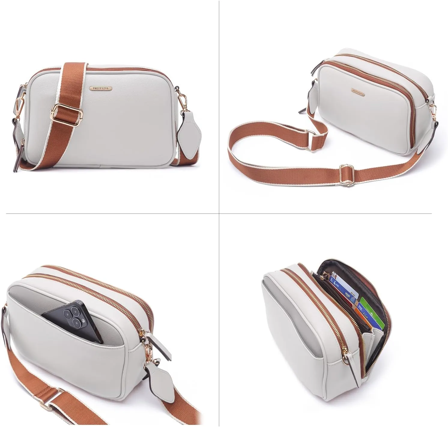 Prettyzys Crossbody Bags for Women, Medium Size Shoulder Handbags, Satchel Purse with Multi Zipper Pocket