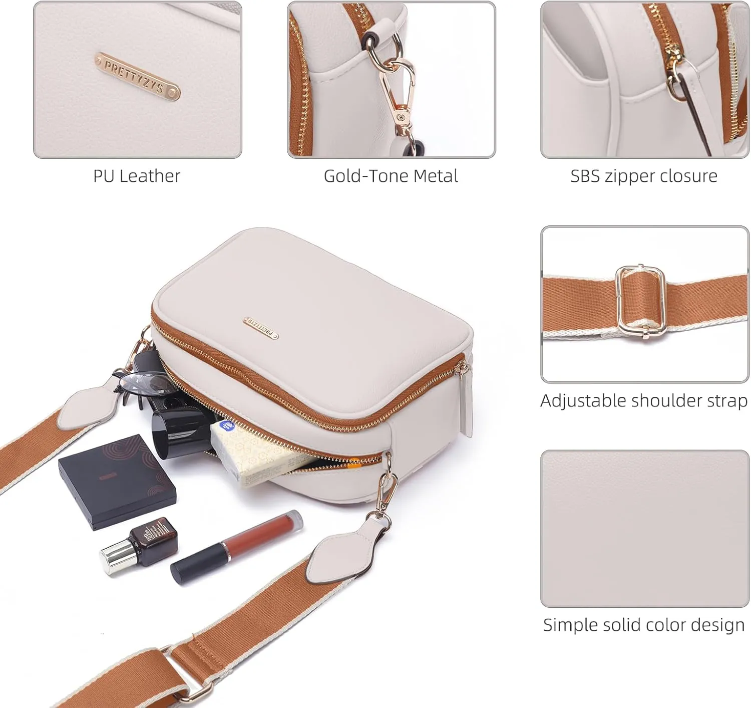 Prettyzys Crossbody Bags for Women, Medium Size Shoulder Handbags, Satchel Purse with Multi Zipper Pocket