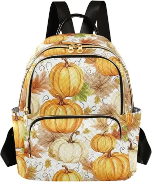 Pumpkins Leave Colorful Mini Backpack Purse for Women Ladies Shoulder Bags for Work Small Casual Bookbag Quilted Travel Daypack M