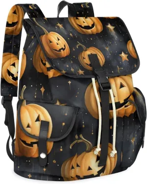 Pumpkins Stars Halloween Waterproof Laptop Backpack for Men Women Vintage Style Backpack Large Storage Carry on Backpack for Travel & Work Fits 15-inch Notebook