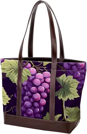 Purple Grape-2014 Tote Bags Durable Leather Canvas Purses and Handbags for Women Top Handle Shoulder Satchel Hobo Bags