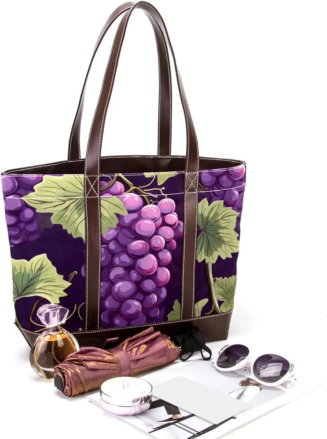 Purple Grape-2014 Tote Bags Durable Leather Canvas Purses and Handbags for Women Top Handle Shoulder Satchel Hobo Bags