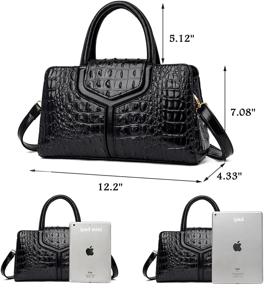 Purses and Handbags for Women Crocodile Print Leather Top Handle Satchel Fashion Work Shoulder Bag Khaki