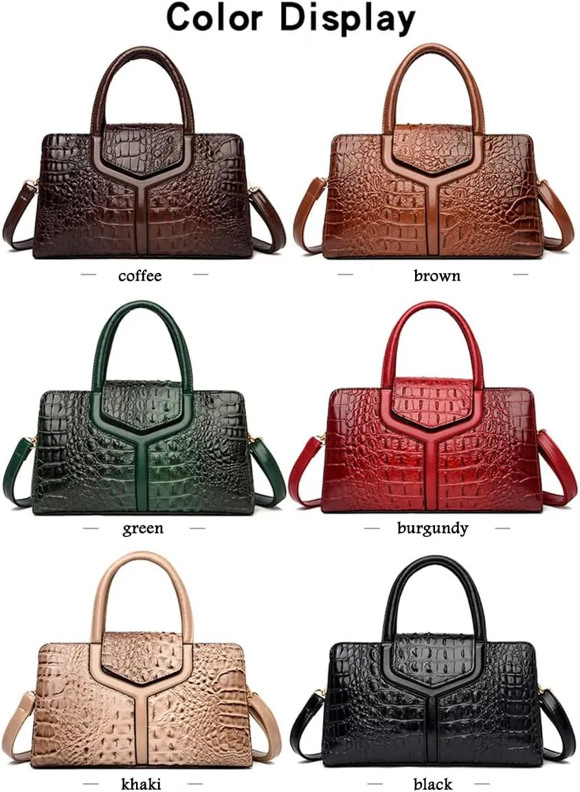 Purses and Handbags for Women Crocodile Print Leather Top Handle Satchel Fashion Work Shoulder Bag Khaki