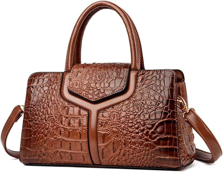Purses and Handbags for Women Crocodile Print Leather Top Handle Satchel Fashion Work Shoulder Bag Khaki