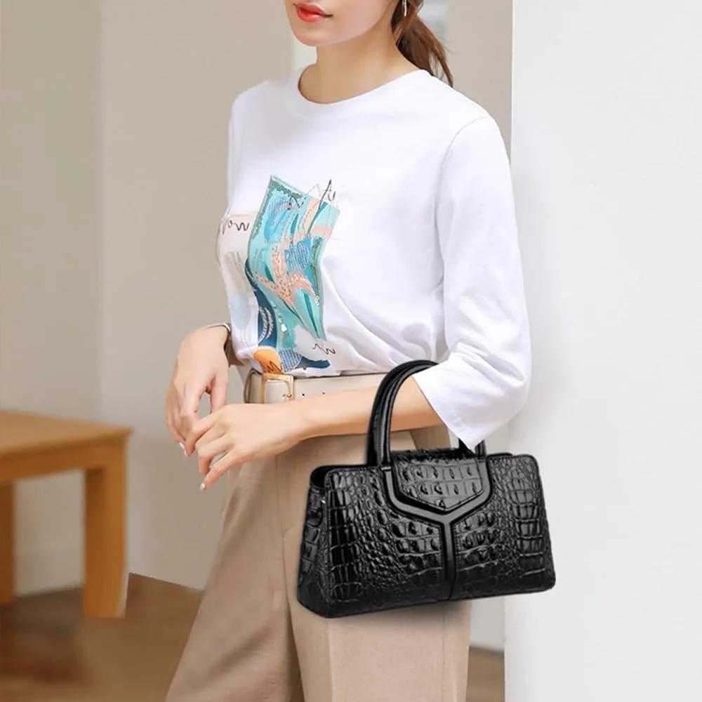 Purses and Handbags for Women Crocodile Print Leather Top Handle Satchel Fashion Work Shoulder Bag Khaki
