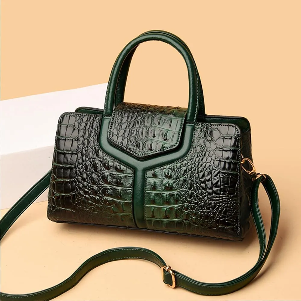 Purses and Handbags for Women Crocodile Print Leather Top Handle Satchel Fashion Work Shoulder Bag Khaki
