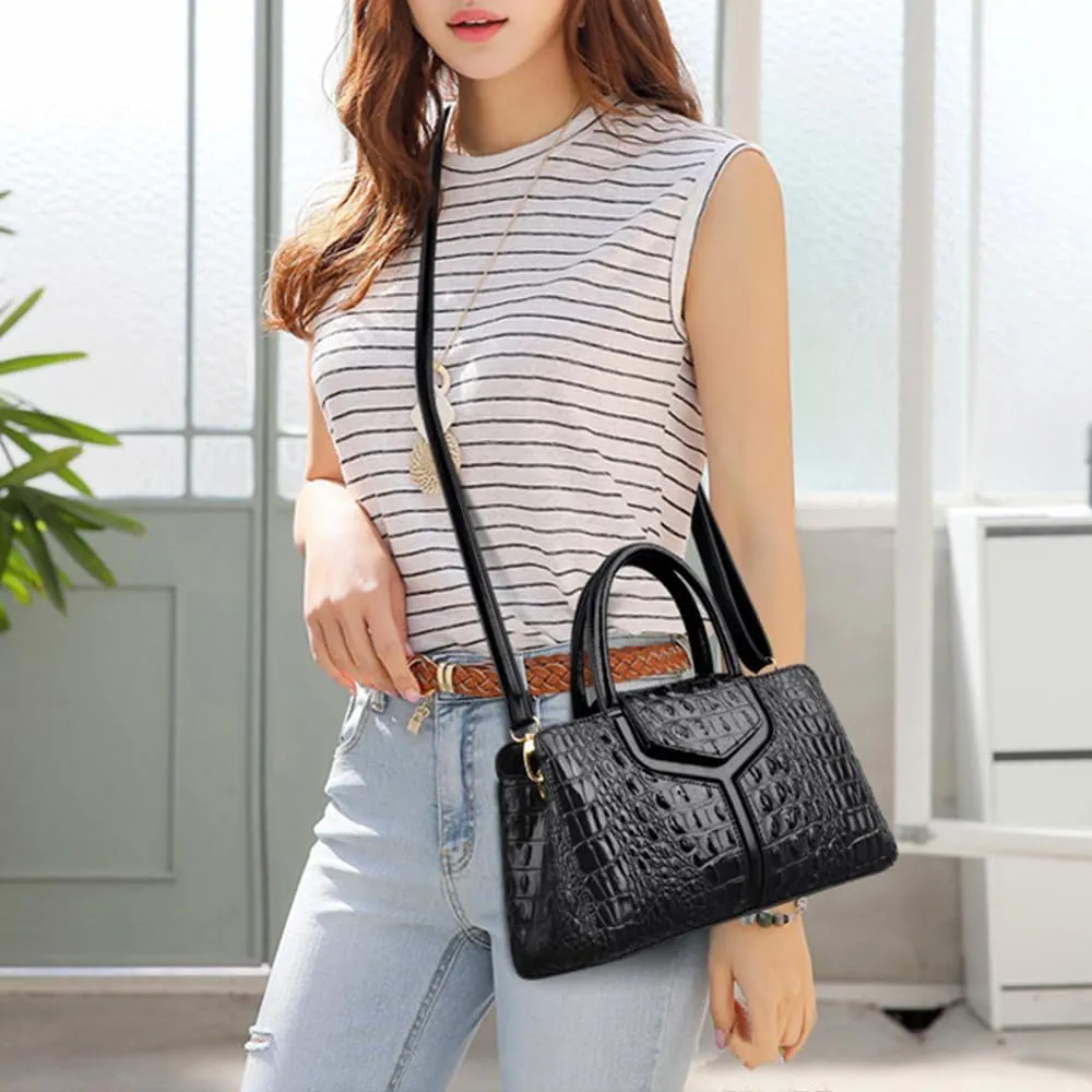 Purses and Handbags for Women Crocodile Print Leather Top Handle Satchel Fashion Work Shoulder Bag Khaki