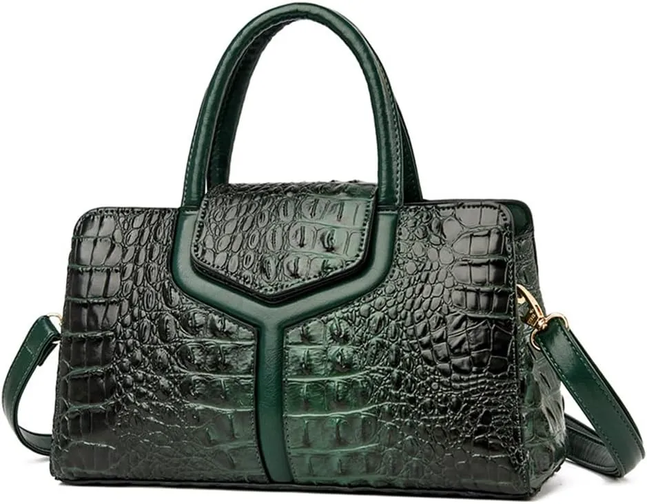 Purses and Handbags for Women Crocodile Print Leather Top Handle Satchel Fashion Work Shoulder Bag Khaki