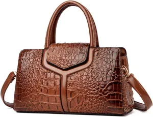 Purses and Handbags for Women Crocodile Print Leather Top Handle Satchel Fashion Work Shoulder Bag Khaki
