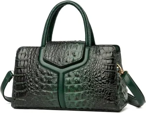 Purses and Handbags for Women Crocodile Print Leather Top Handle Satchel Fashion Work Shoulder Bag Khaki