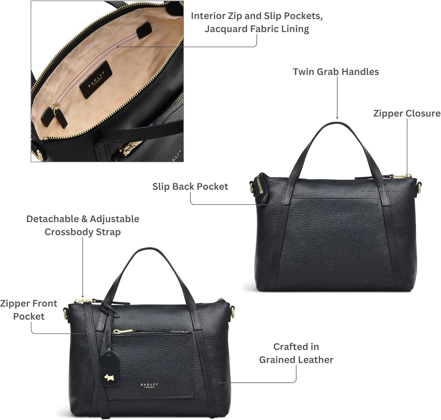 RADLEY London Portman Womens Small Leather Ziptop Satchel Bag