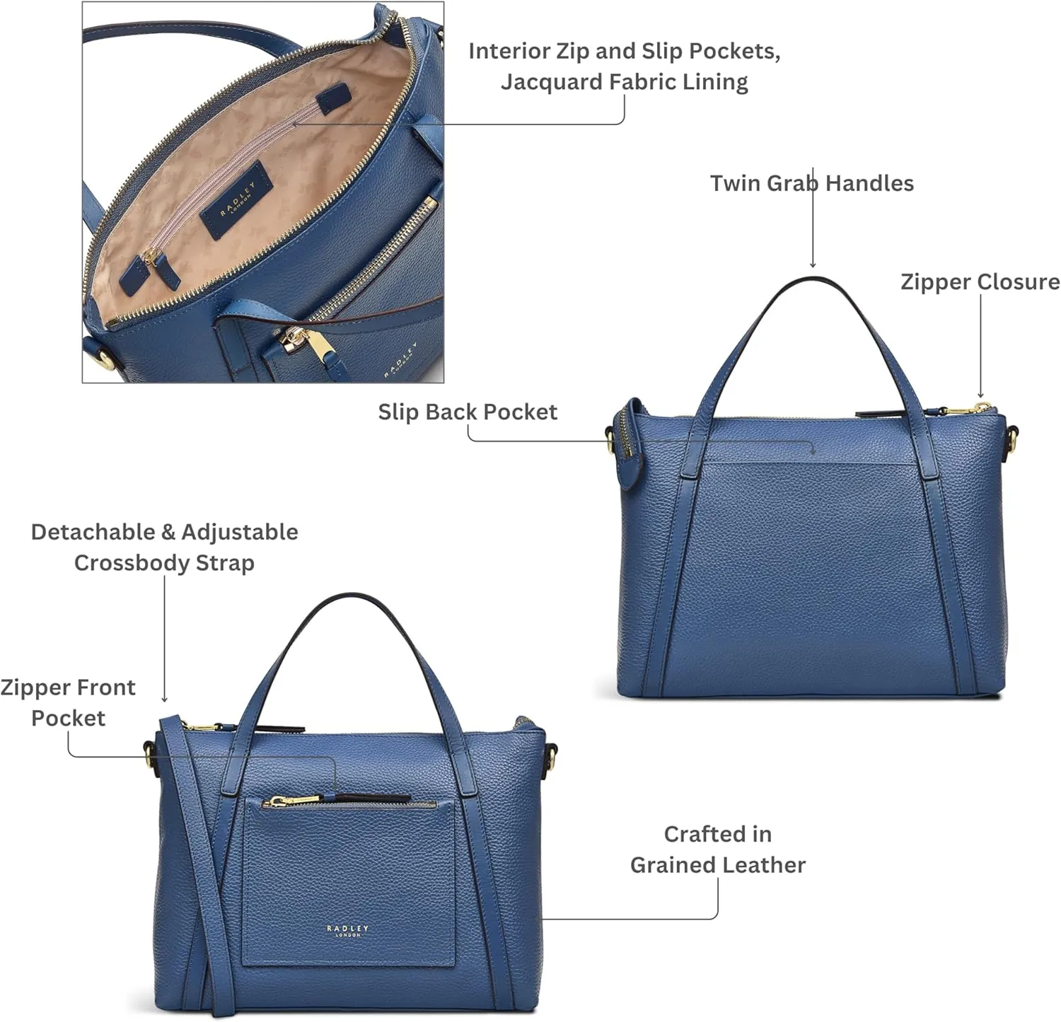 RADLEY London Portman Womens Small Leather Ziptop Satchel Bag