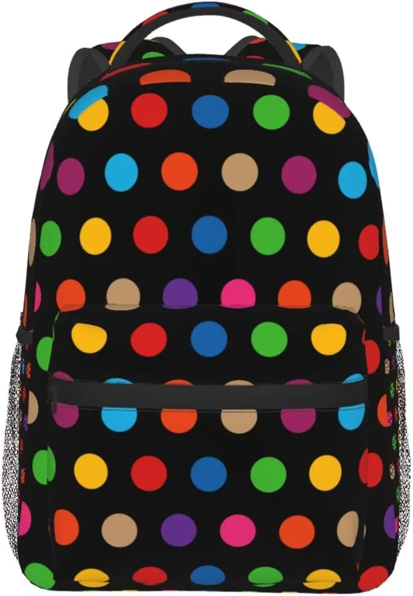 Rainbow Polka Dot Backpack,Cute Bookbags Laptop Bag Shoulder Bags Travel Hiking Camping Daypack for Men Women