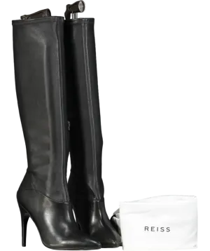 REISS Black Knee High Stretch Leather Boots UK 6 EU 39 👠