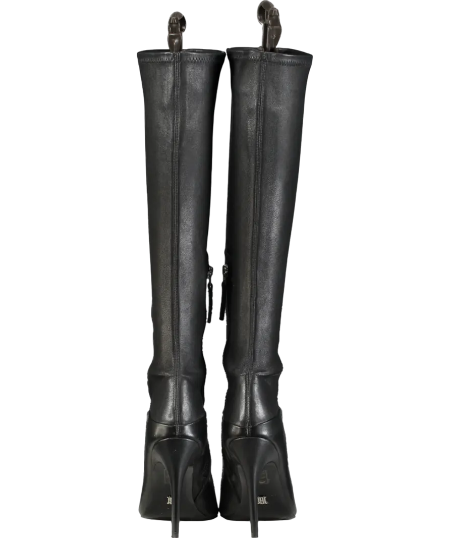 REISS Black Knee High Stretch Leather Boots UK 6 EU 39 👠