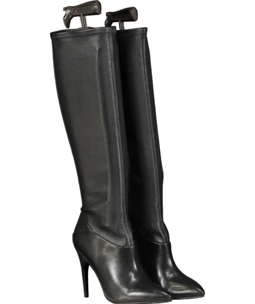 REISS Black Knee High Stretch Leather Boots UK 6 EU 39 👠
