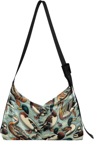 Retro Ducks Hobo Crossbody Bags for Women Leather Large Shoulder Bag Cross Body Artistic Vintage Trendy Womens Tote Bags Handbag for Travel Shopping