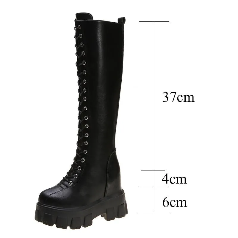 Retro Leather Knee High Platform Boots