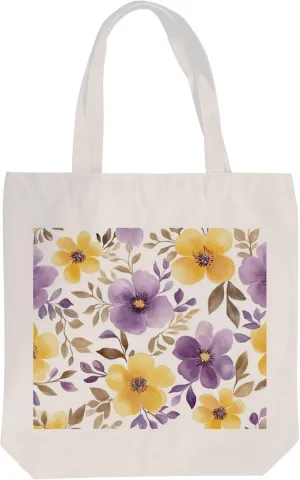 Reusable Canvas Tote Bags Vintage purple yellow flower leaves Canvas Cloth Bags for Grocery Shopping