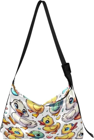 River Happy Ducks Hobo Crossbody Bags for Women Leather Large Shoulder Bag Cross Body Cartoon Artistic Trendy Womens Tote Bags Handbag for Work Travel Shopping