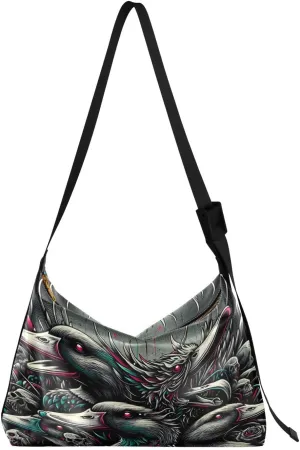 Rock and Roll Duck Hobo Crossbody Bags for Women Leather Large Shoulder Bag Cross Body Death Artistic Trendy Womens Tote Bags Handbag for Travel Shopping