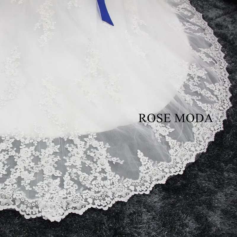 Rosemoda Off Shoulder Long Sleeve Ball Gown Wedding Dress With Cut Out Back