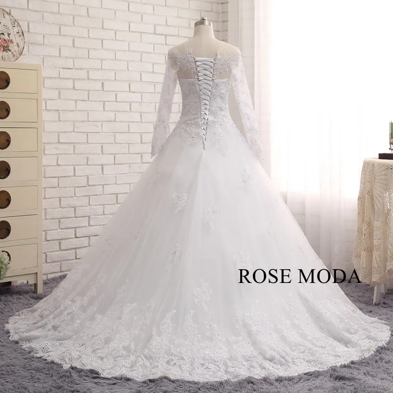 Rosemoda Sheer Cap Sleeve Bateau Neck Dropped A Line Wedding Dress