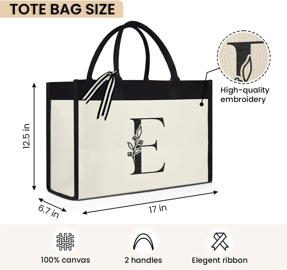 SANDJEST Initial Canvas Tote Bag Embroidered Monogrammed Beach Bags Gift for Women Friend Coworker Bridesmaid