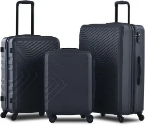 Secure Travel with 3 Piece Lightweight Luggage Set, Telescoping Handles and Spinner Wheels, Black