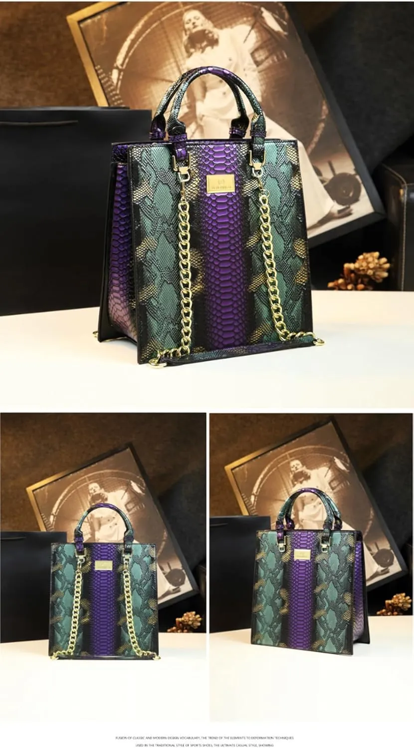Serpentine Leather Women's Bag Top Handle Satchel Handbags Vertical style Chain Bag Tassel Purses Shoulder Bags