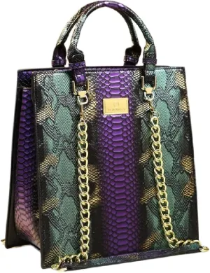 Serpentine Leather Women's Bag Top Handle Satchel Handbags Vertical style Chain Bag Tassel Purses Shoulder Bags