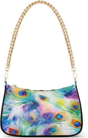 Shoulder Bags for Women Colorful Peacock Feather Hobo Tote Handbag Small Clutch Purse with Zipper Closure