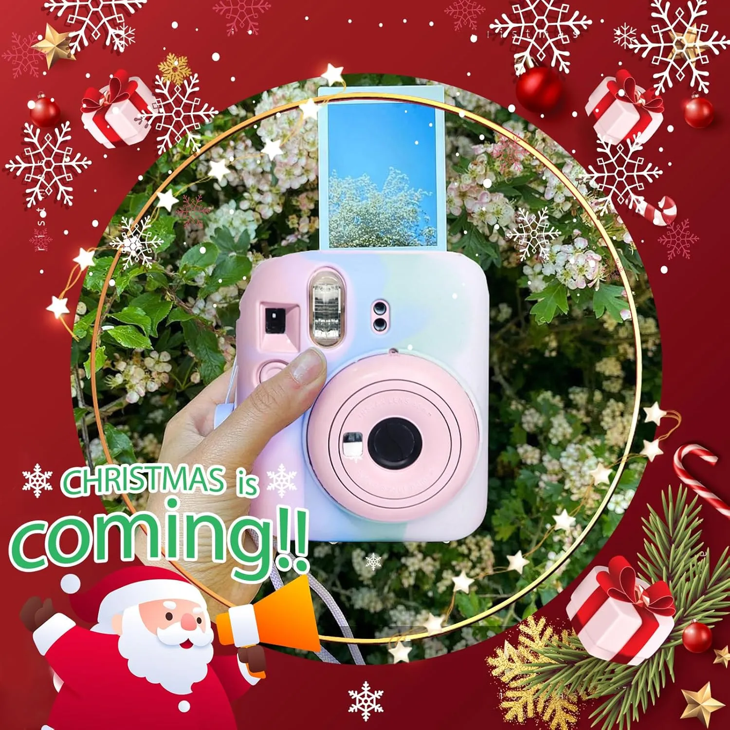 Silicone Case for Fujifilm Instax Mini 12 Instant Camera Protective Camera Case with Adjustable Shoulder Strap - Light Gradient(No Camera)