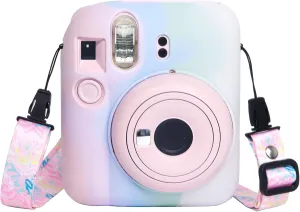 Silicone Case for Fujifilm Instax Mini 12 Instant Camera Protective Camera Case with Adjustable Shoulder Strap - Light Gradient(No Camera)