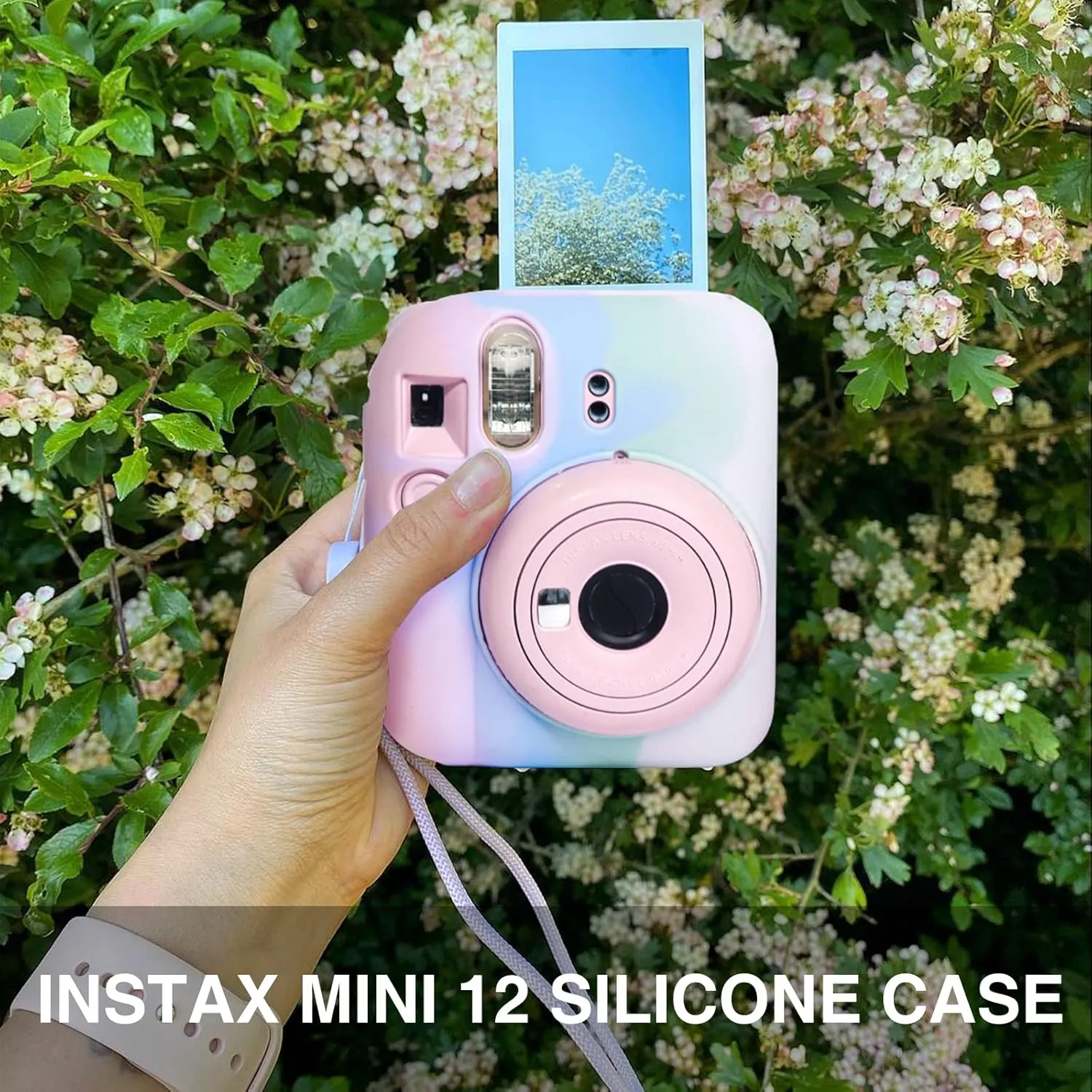 Silicone Case for Fujifilm Instax Mini 12 Instant Camera Protective Camera Case with Adjustable Shoulder Strap - Light Gradient(No Camera)