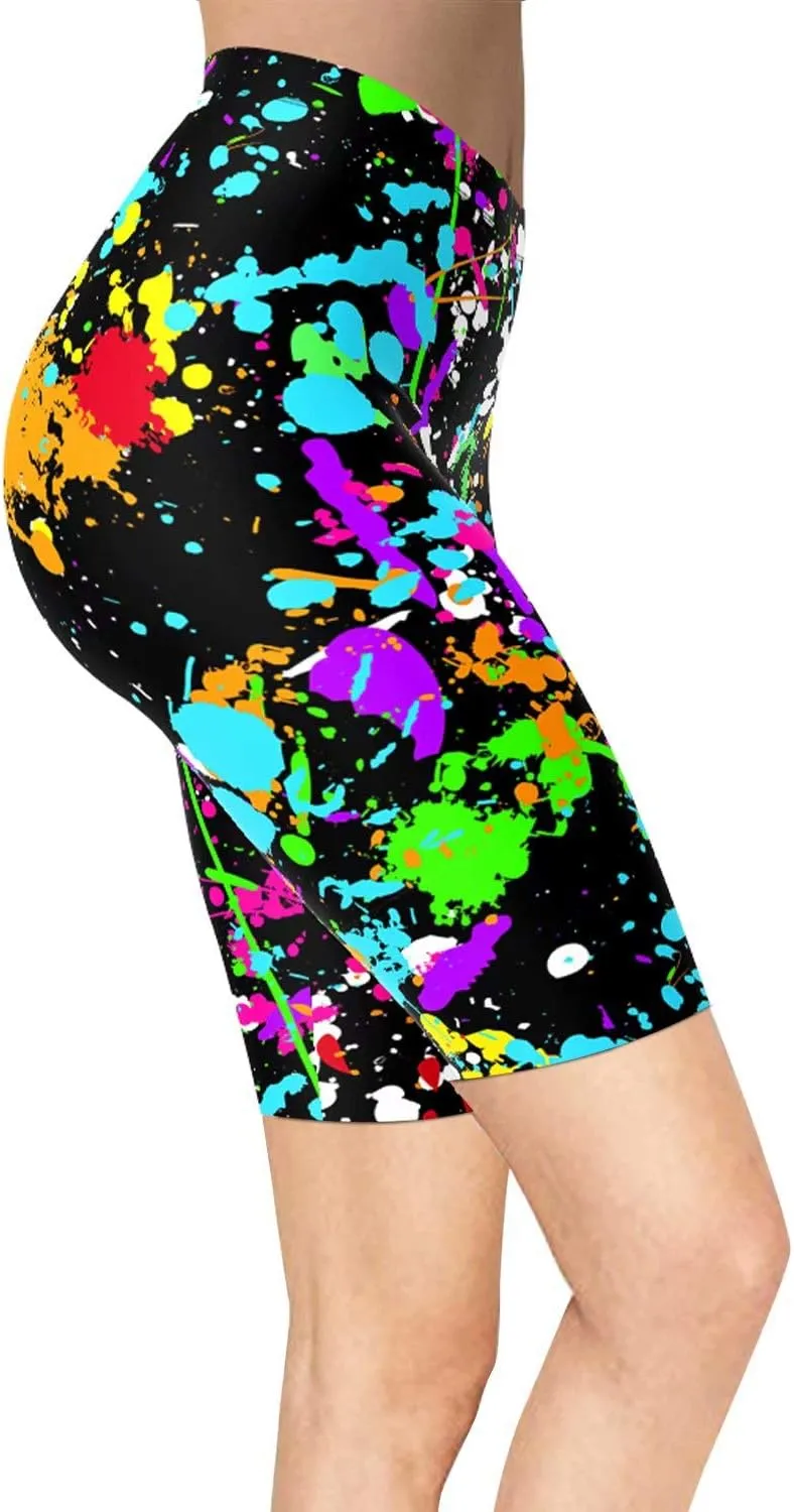 sissycos Women's Artistic Splash Printed Biker Shorts Buttery Soft Workout Leggings
