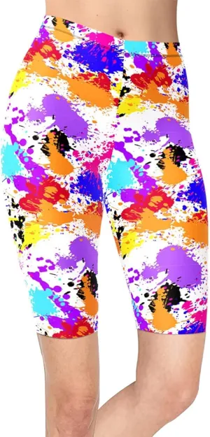 sissycos Women's Artistic Splash Printed Biker Shorts Buttery Soft Workout Leggings