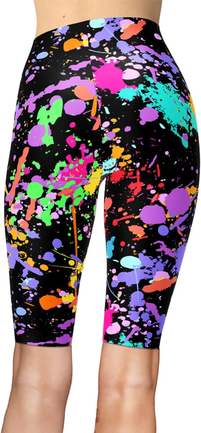 sissycos Women's Artistic Splash Printed Biker Shorts Buttery Soft Workout Leggings