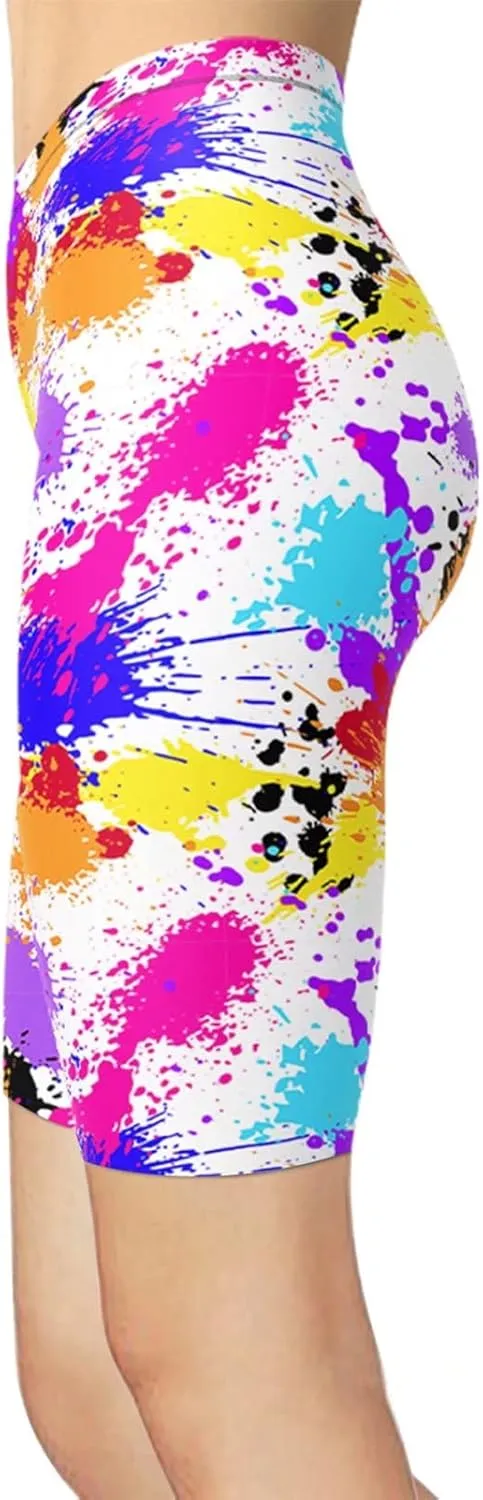 sissycos Women's Artistic Splash Printed Biker Shorts Buttery Soft Workout Leggings