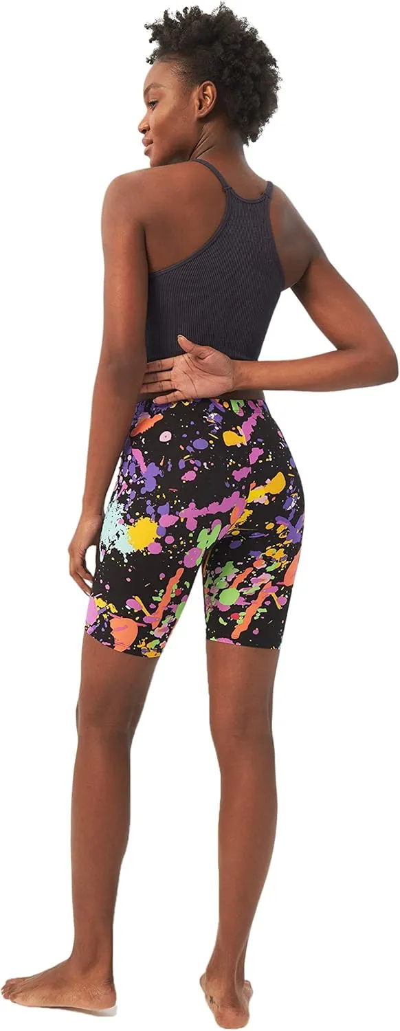 sissycos Women's Artistic Splash Printed Biker Shorts Buttery Soft Workout Leggings