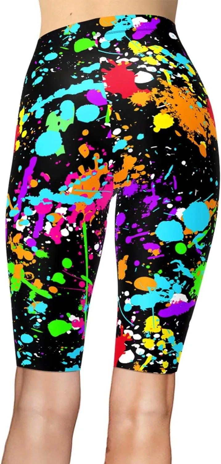 sissycos Women's Artistic Splash Printed Biker Shorts Buttery Soft Workout Leggings