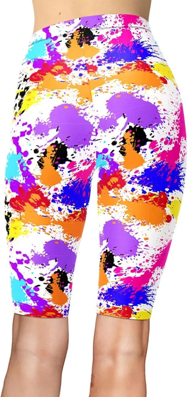 sissycos Women's Artistic Splash Printed Biker Shorts Buttery Soft Workout Leggings