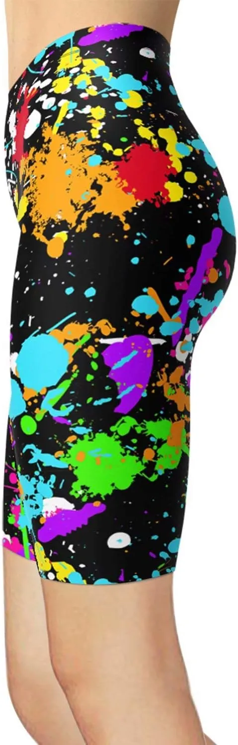 sissycos Women's Artistic Splash Printed Biker Shorts Buttery Soft Workout Leggings