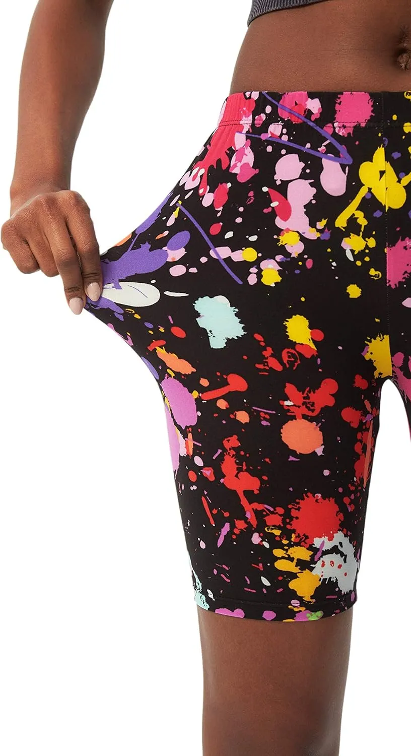 sissycos Women's Artistic Splash Printed Biker Shorts Buttery Soft Workout Leggings
