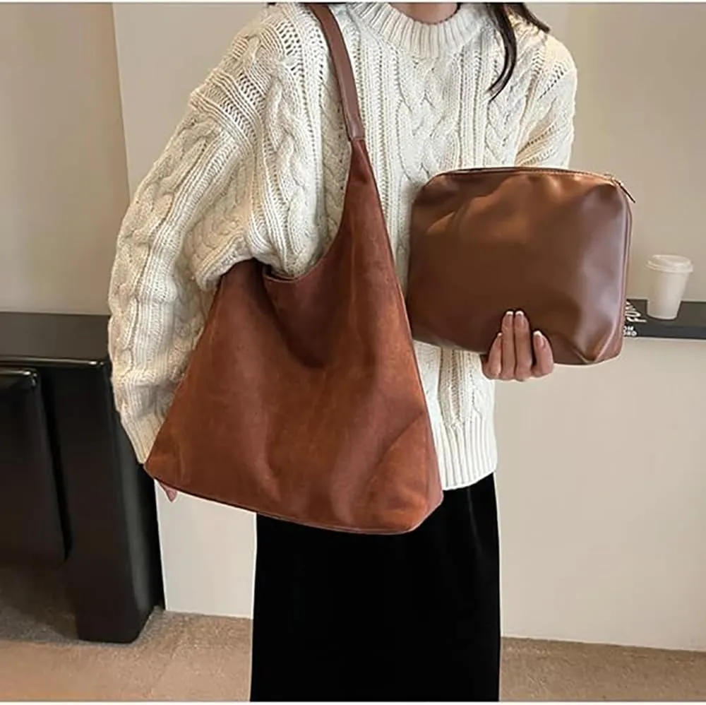 Slouchy Hobo Bags Women Suede Crescent Satchels Shoulder Bag Crossbody Purse,Brown Suede Bag,Slouchy Suede Tote Bag